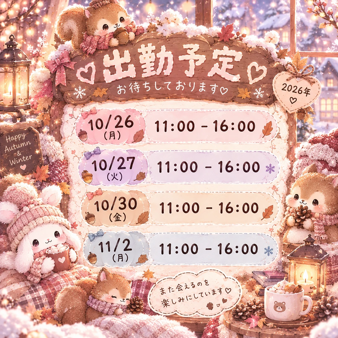 出勤予定更新しました🆙 気付いたらハロウィン仮装でのお出迎えも 後少しになってま…の画像
